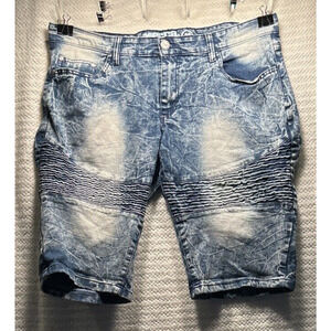 Mecca Mens Stretch Blue Acid Wash Distressed hiphop Jean Shorts Sz 40 tagged 34